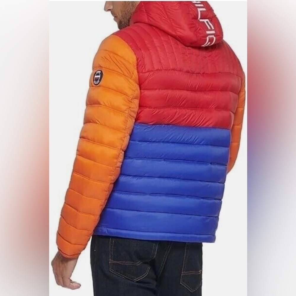 Tommy Hilfiger Men's M Quilted Color Blocked Hooded Puffer Jacket Multicolor